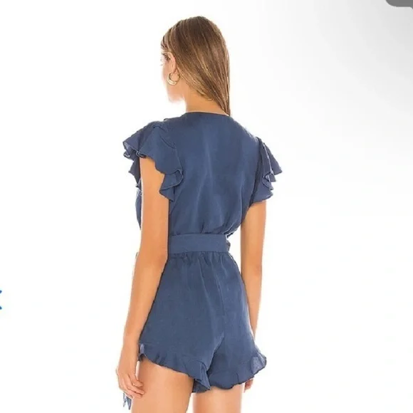 Lovers + Friends ruffled gateway romper blue
